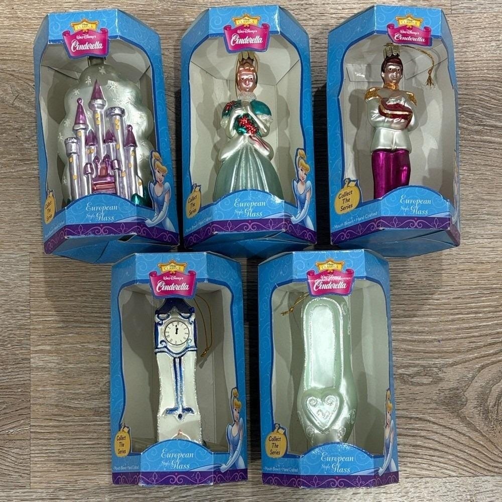 Disney Cinderella European Glass‎ Ornament Set Santa's Best 2000 NIB